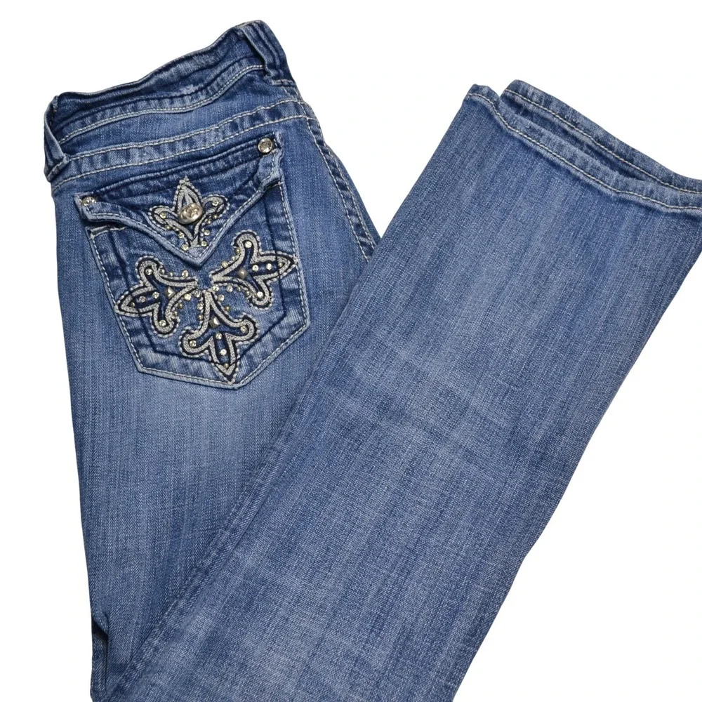 Miss Me Bootcut Jeans Womens‎ 28 Blue Good Rhinestone Embellished Low Rise